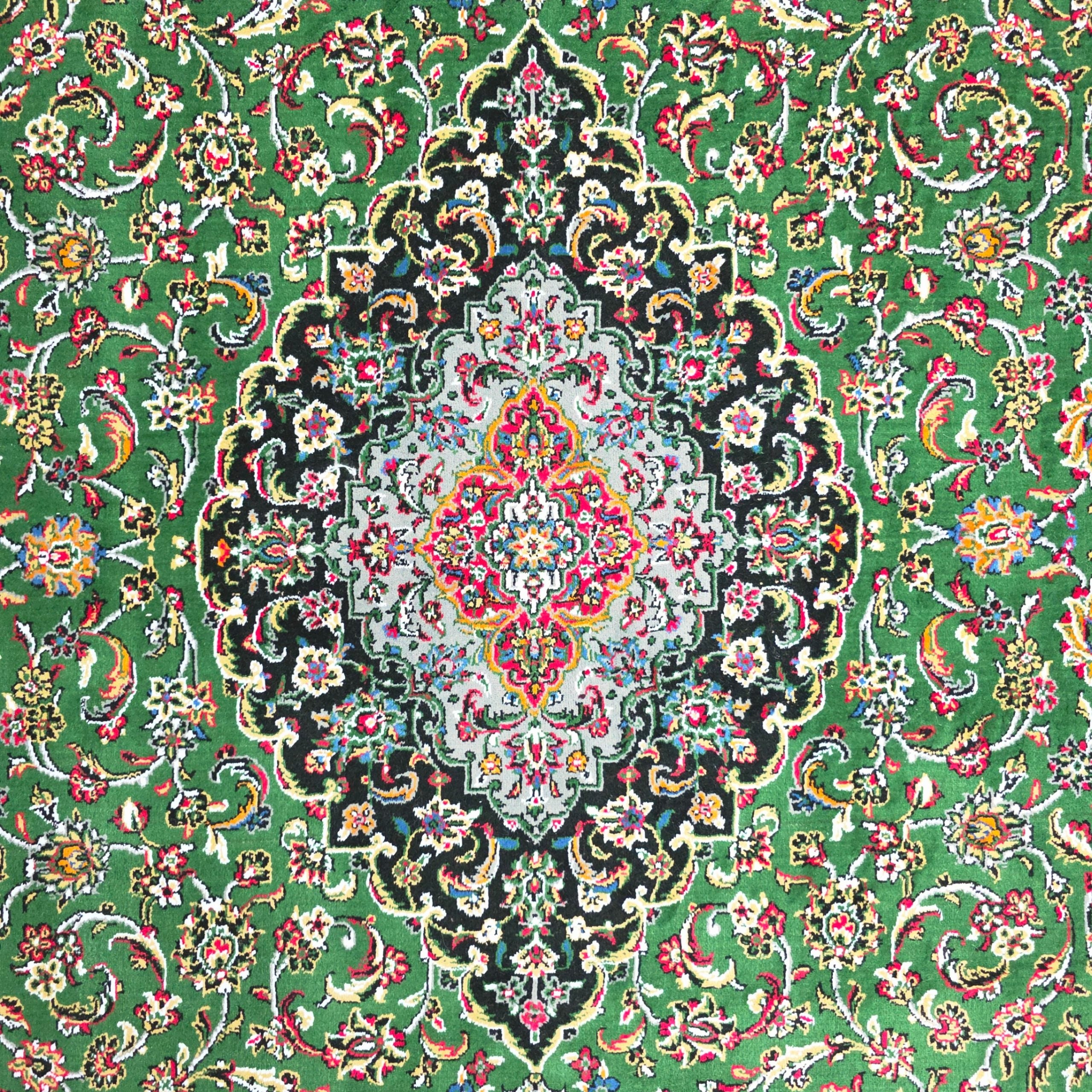 300 x 200 cm Persian Green Kashan Rug, Floral Medallion