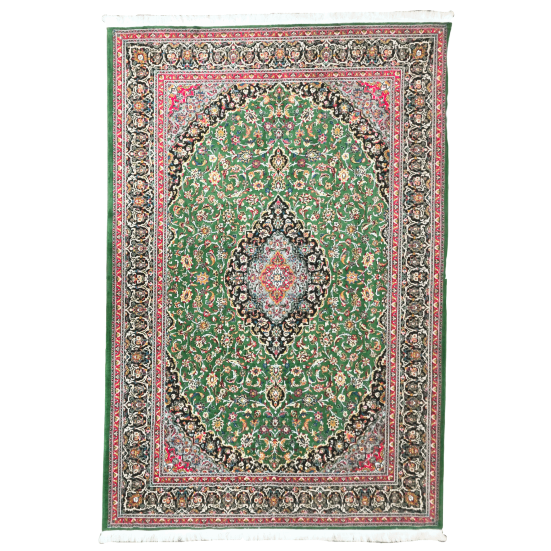 300 x 200 cm Persian Green Kashan Rug, Floral Medallion