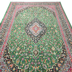 300 x 200 cm Persian Green Kashan Rug, Floral Medallion