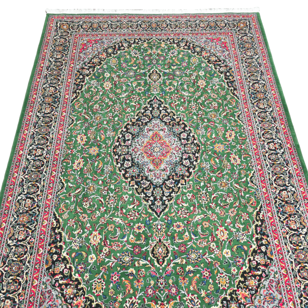 300 x 200 cm Persian Green Kashan Rug, Floral Medallion