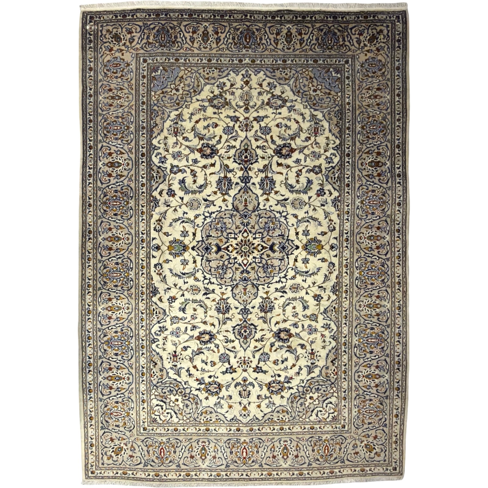 300 x 207 cm Hand-Knotted Persian Kashan Cream Rug
