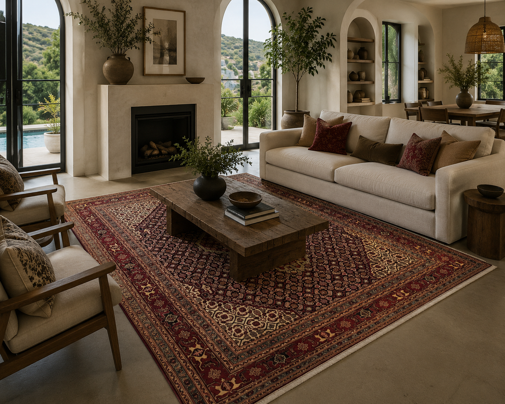 300 x 200 cm Hand-Knotted Persian Kashan Medallion Wool Rug