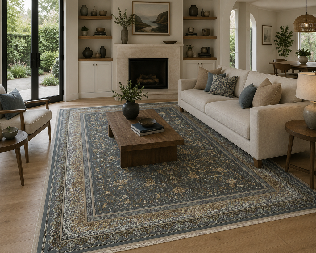 300 x 200 cm Machine-Made Persian Floral Grey & Gold Rug
