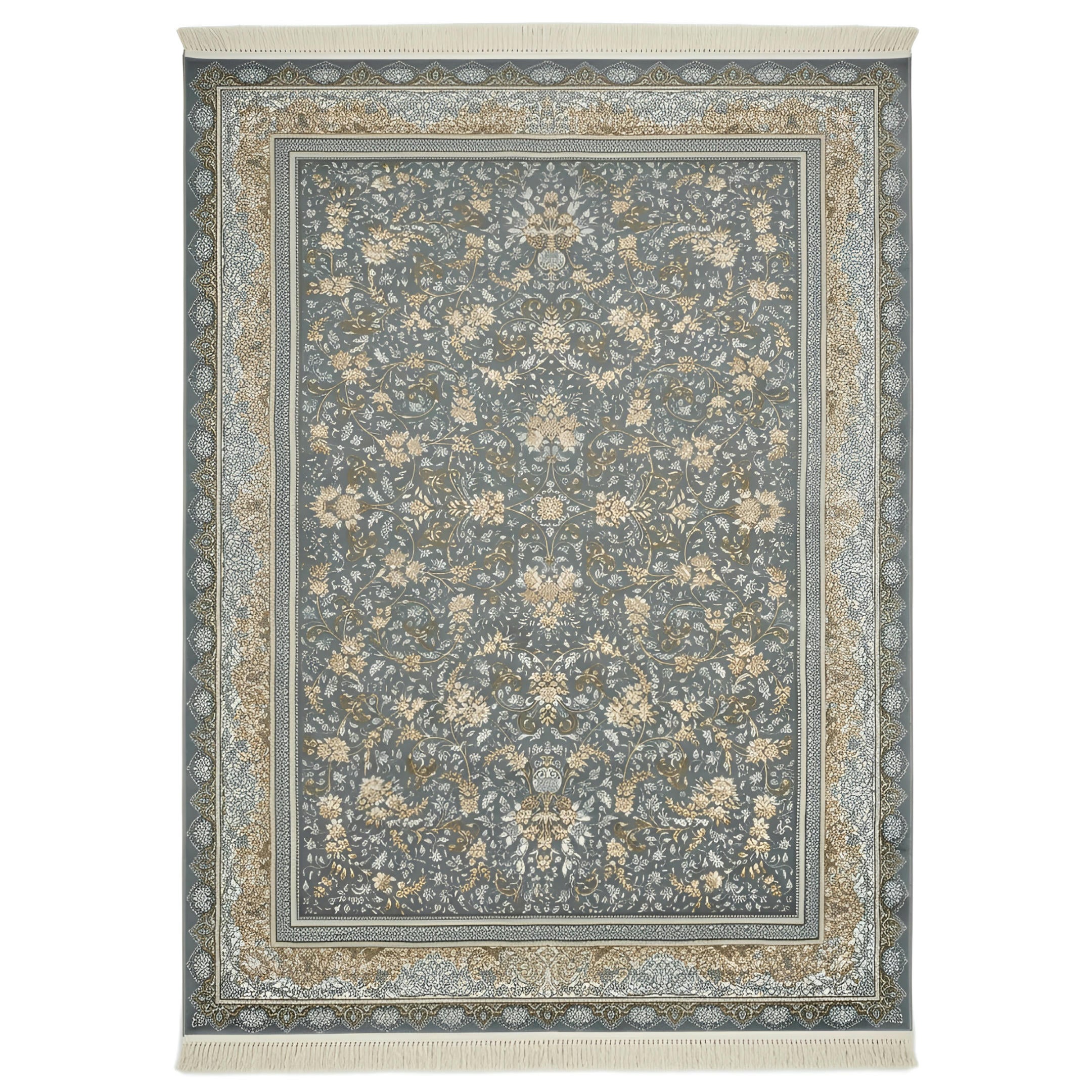 300 x 200 cm Machine-Made Persian Floral Grey & Gold Rug