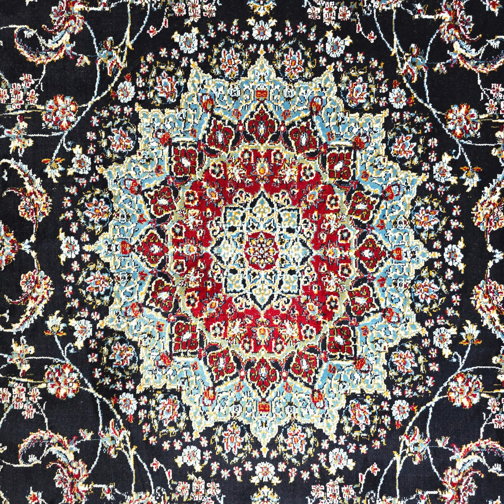 300 x 200 cm Persian Anthracite Kashan Rug, Floral Medallion