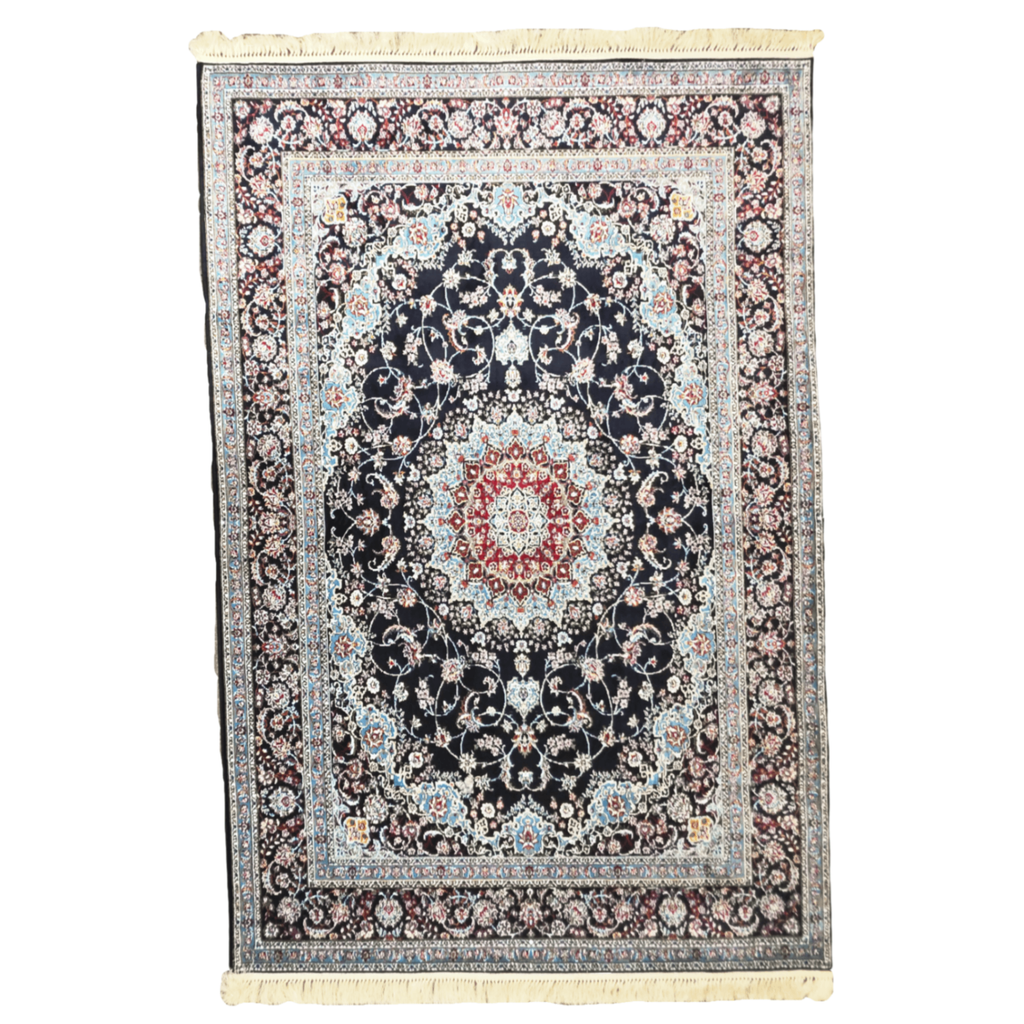 300 x 200 cm Persian Anthracite Kashan Rug, Floral Medallion