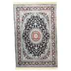 300 x 200 cm Persian Anthracite Kashan Rug, Floral Medallion