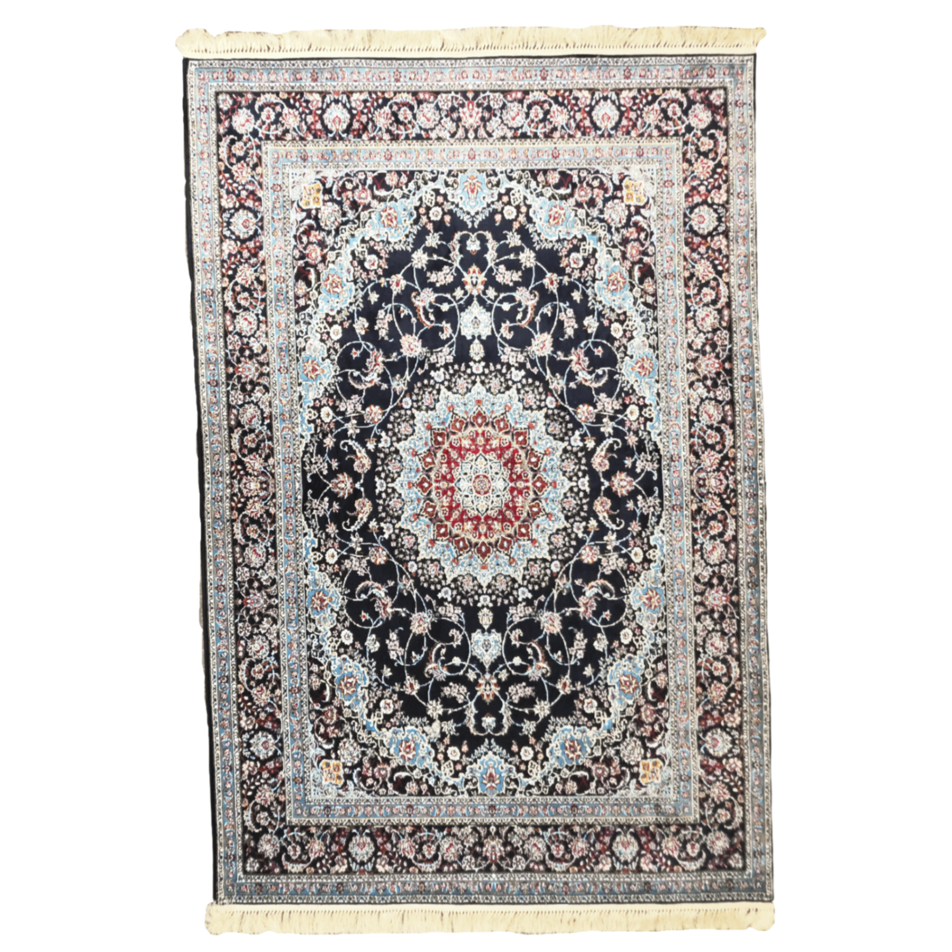 300 x 200 cm Persian Anthracite Kashan Rug, Floral Medallion
