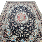 300 x 200 cm Persian Anthracite Kashan Rug, Floral Medallion