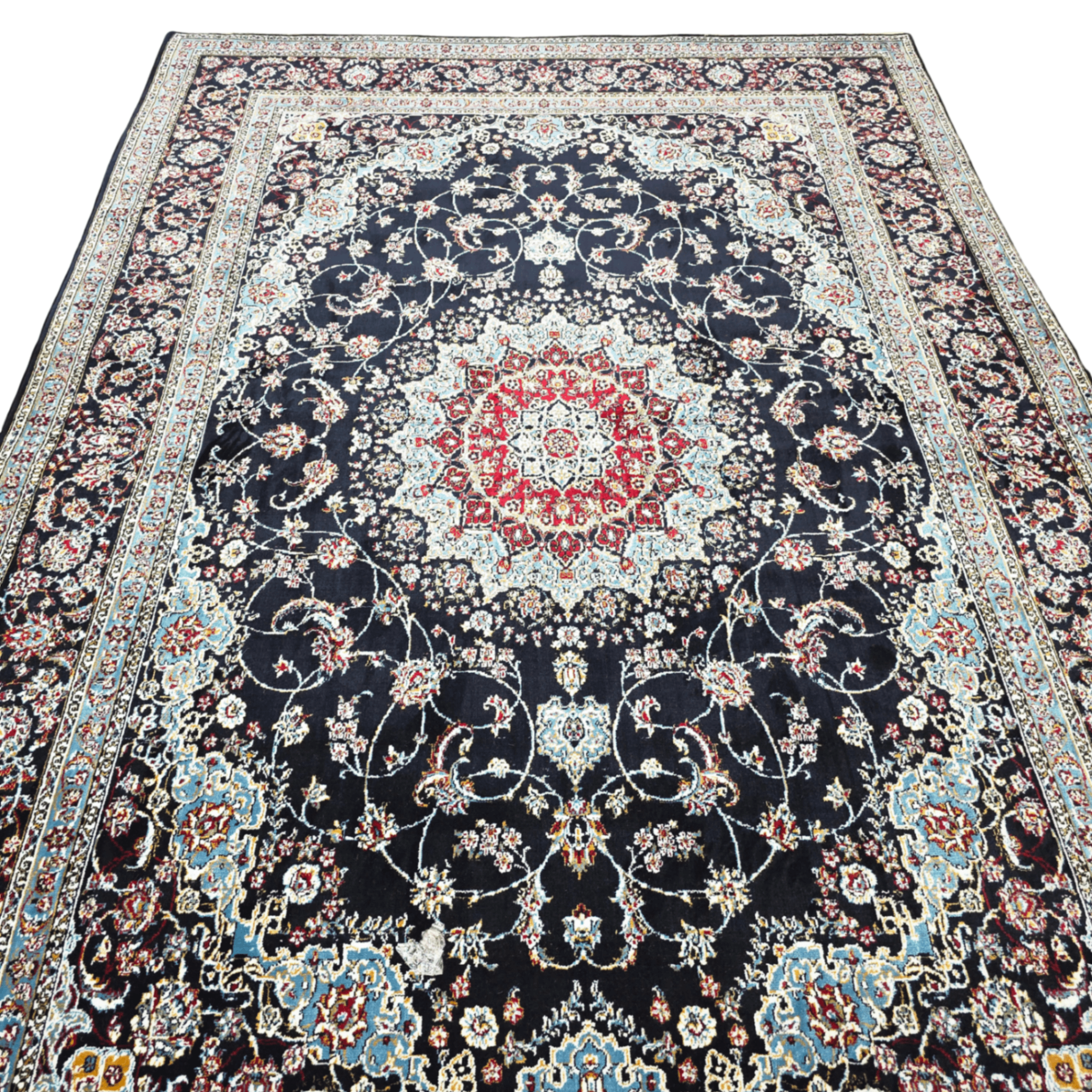 300 x 200 cm Persian Anthracite Kashan Rug, Floral Medallion