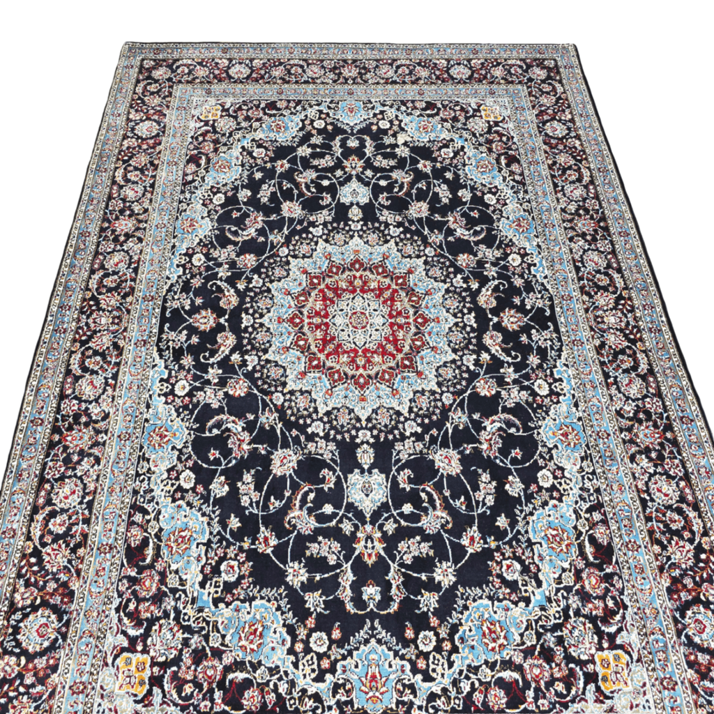 300 x 200 cm Persian Anthracite Kashan Rug, Floral Medallion