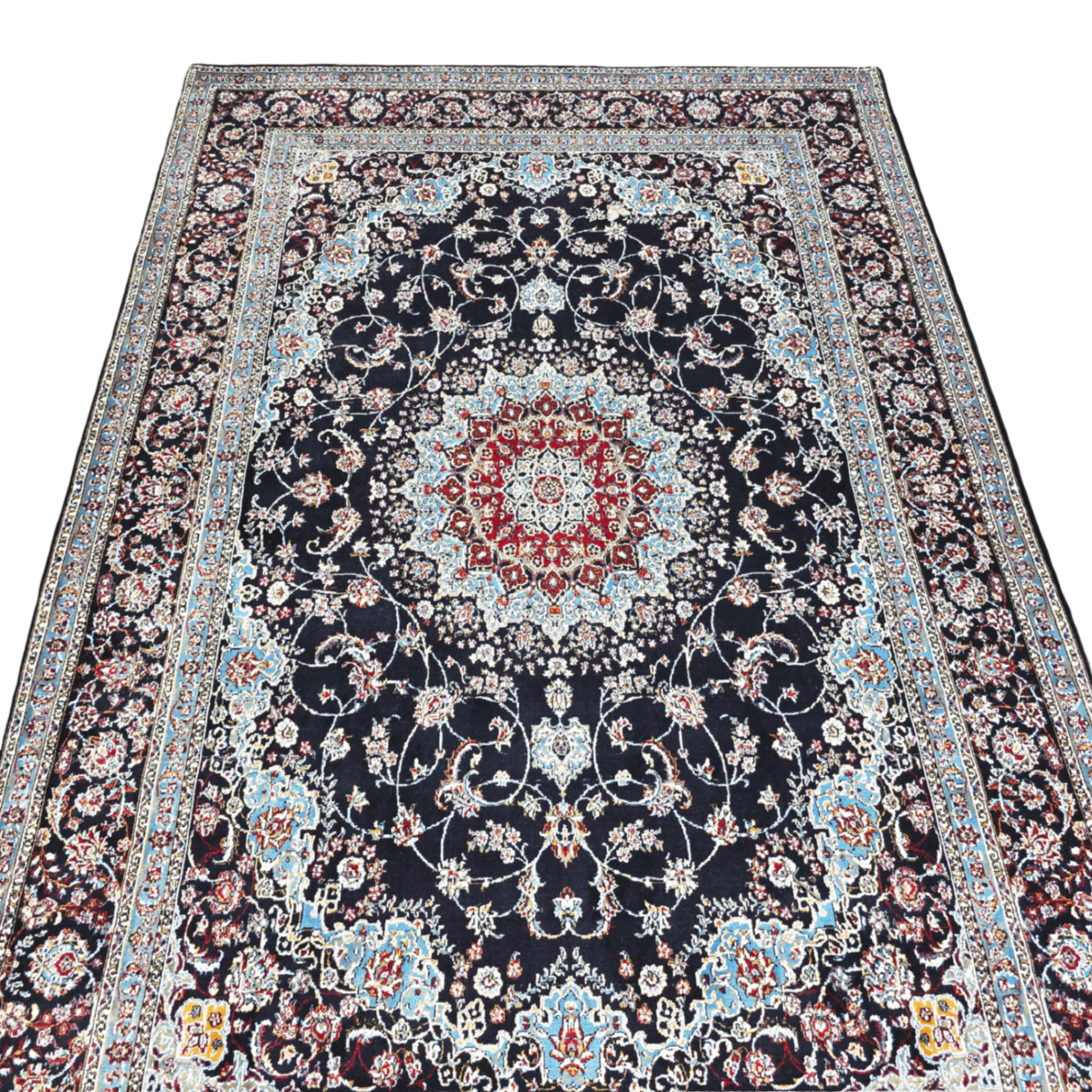 300 x 200 cm Persian Anthracite Kashan Rug, Floral Medallion
