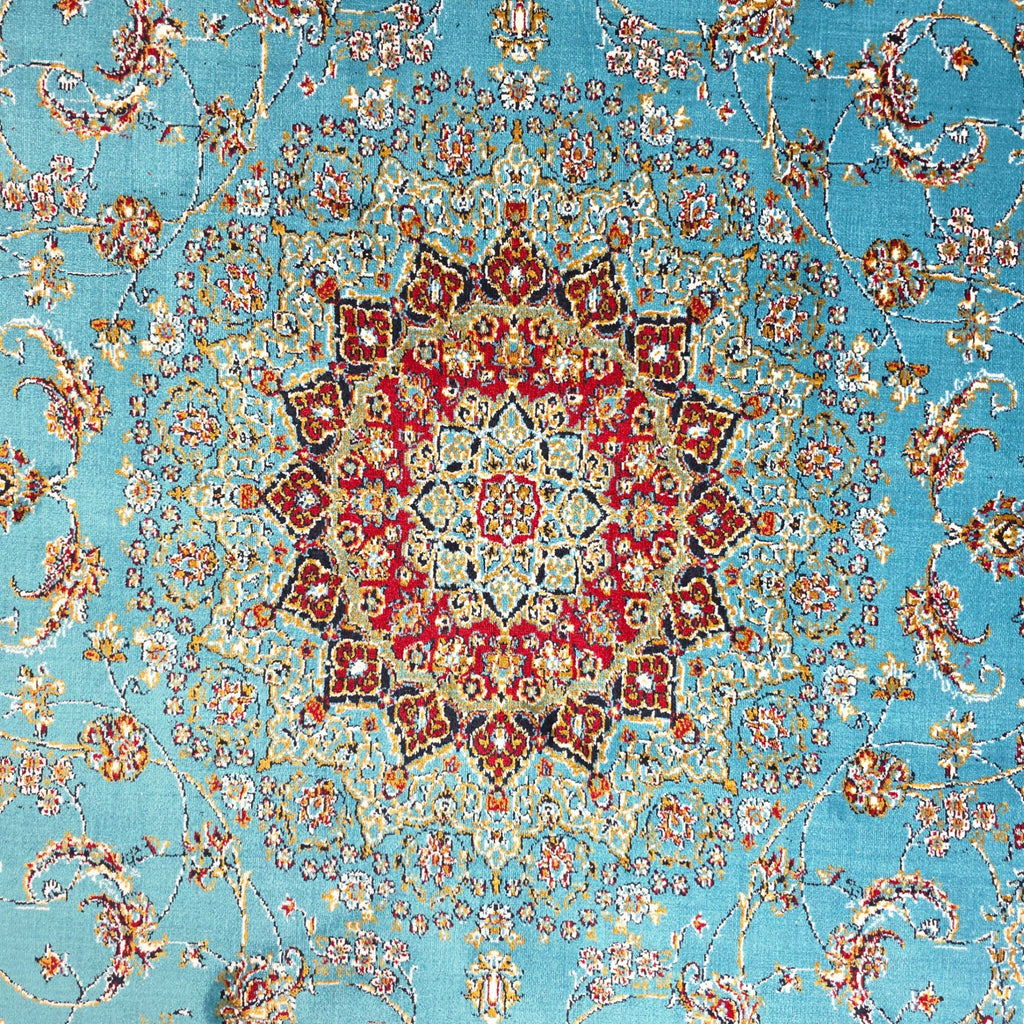300 x 200 cm Persian Blue Kashan Rug, Floral Medallion