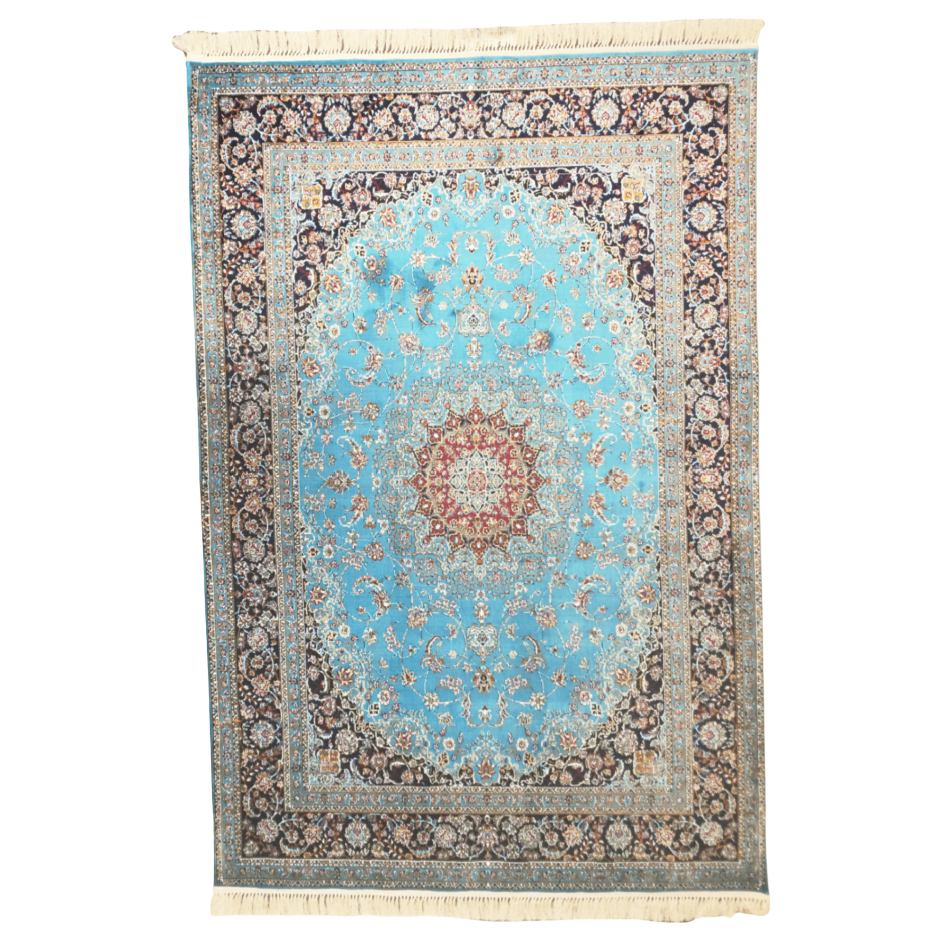 300 x 200 cm Persian Blue Kashan Rug, Floral Medallion