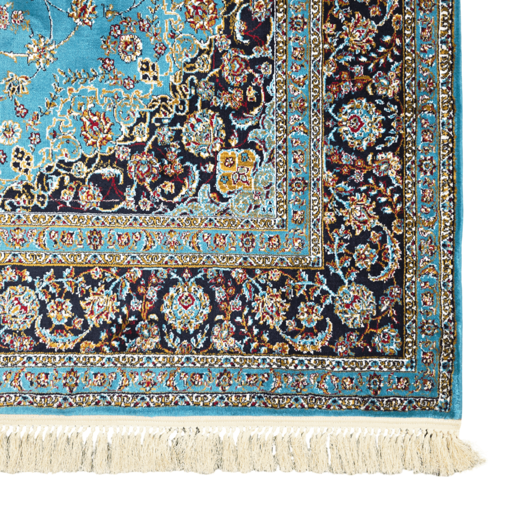 Kashan Blue Rug 300 x 200 cm Modern Geometric Beige Rug – Large Contemporary Machine ...