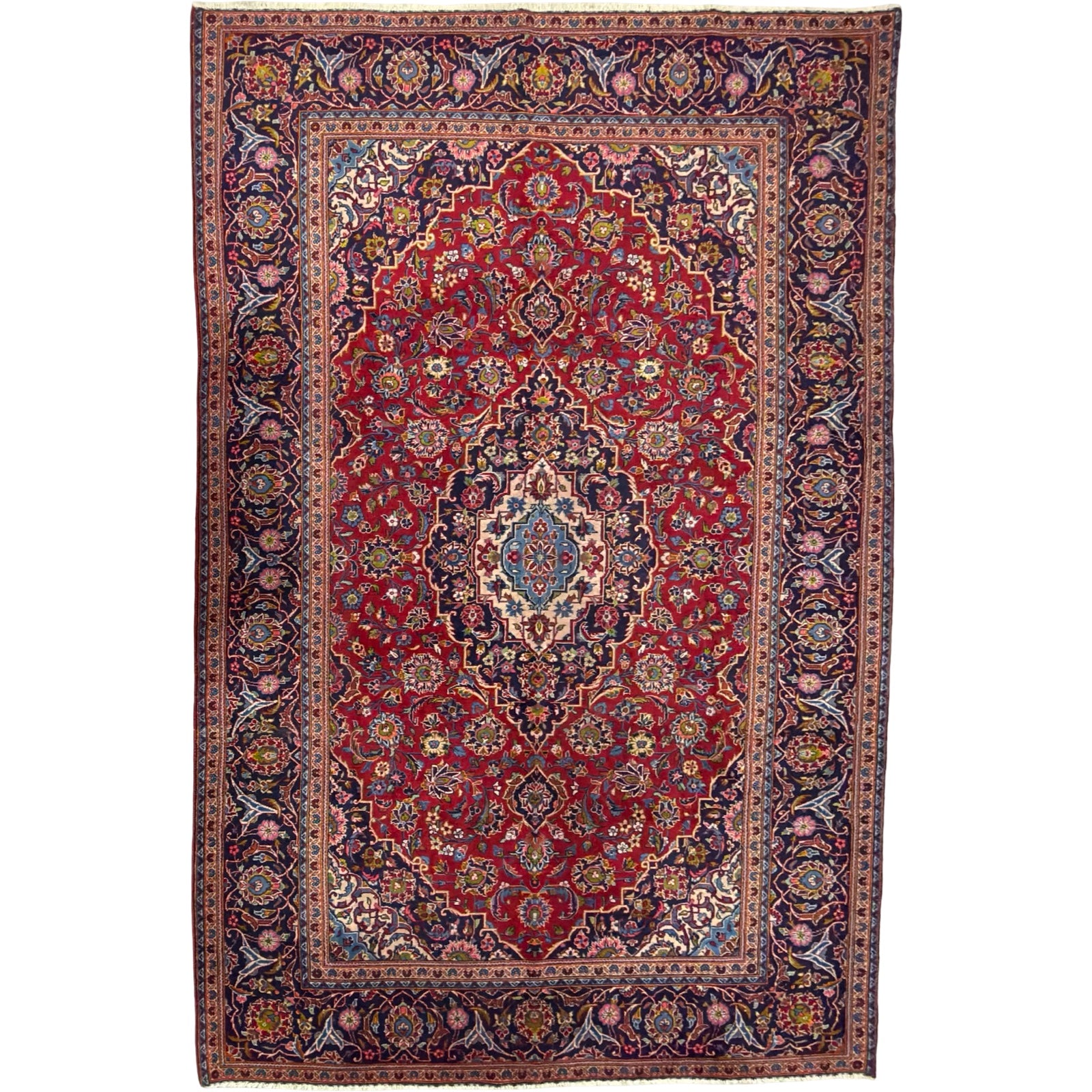 303 x 190 cm Hand-Knotted Persian Kashan Floral Medallion Rug