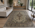 305 x 195 cm Hand-Knotted Persian Floral Kashan Cream Rug