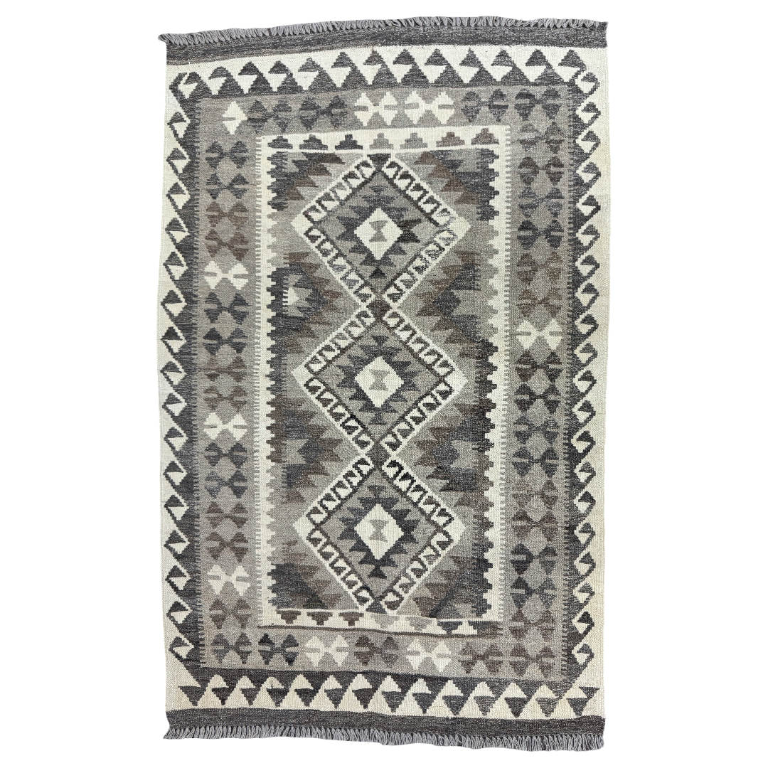 157 × 98 cm Hand-Woven Afghan Kilim Rug – Wool Flatweave