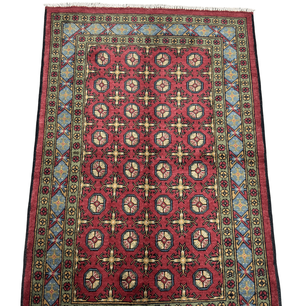 180 x 114 cm Hand-Knotted Afghan Akche Rug, Red