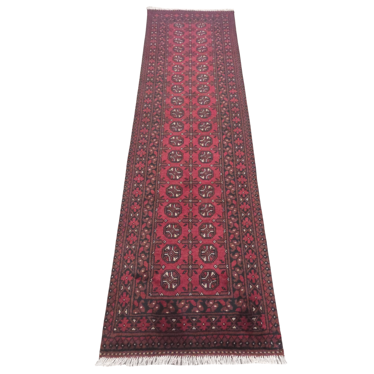 284 x 82 cm Hand-Knotted Red Afghan Akche Runner Rug