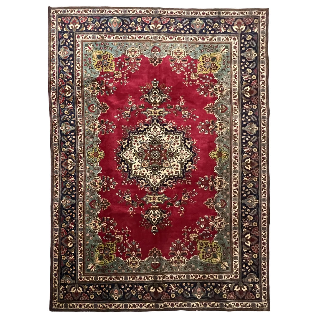 310 x 208 cm Hand-Knotted Persian Floral Mashad Wool Rug
