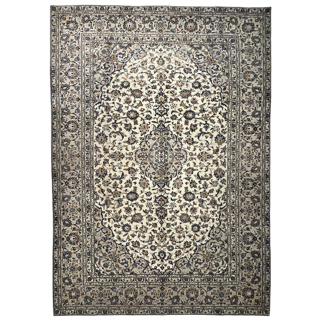 310 x 212 cm Hand-Knotted Persian Cream Kashan Rug