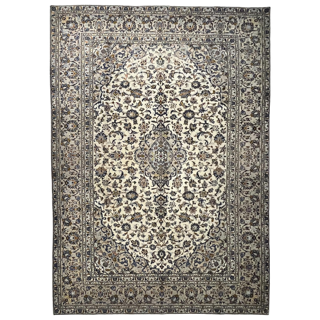 310 x 212 cm Hand-Knotted Persian Cream Kashan Rug