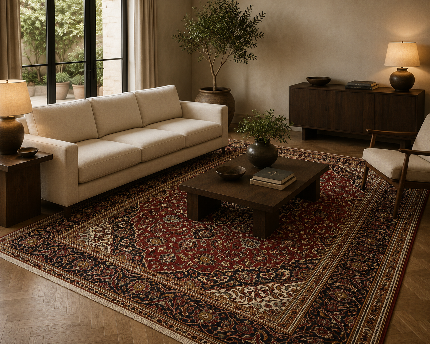 310 x 200 cm Hand-Knotted Persian Kashan Wool Rug