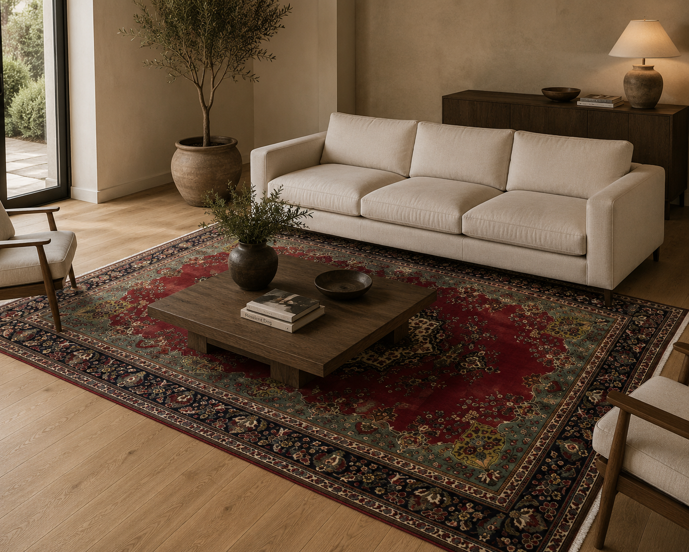 310 x 208 cm Hand-Knotted Persian Floral Mashad Wool Rug