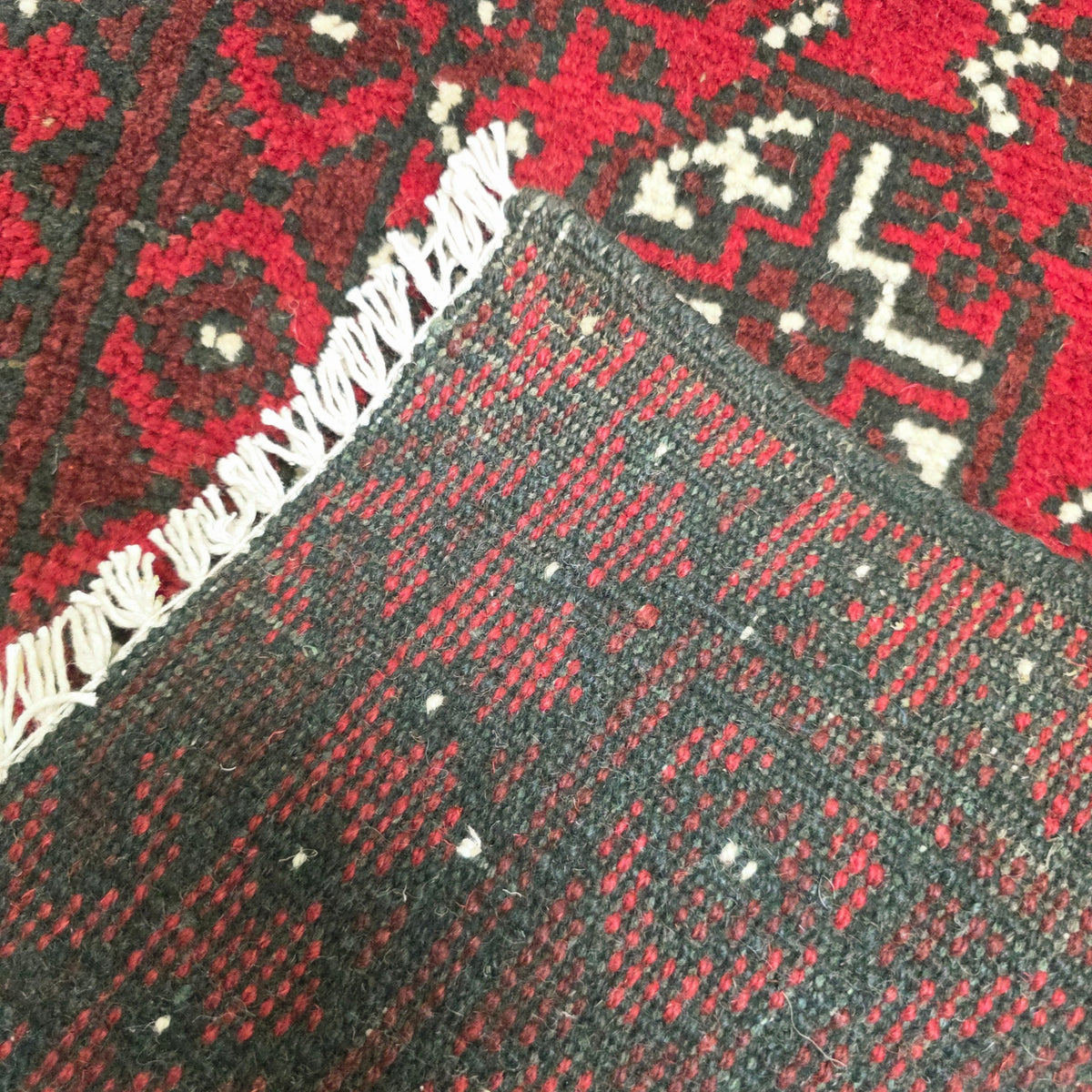 100 x 50 cm Hand-Knotted Red Bokhara Afghan Akche