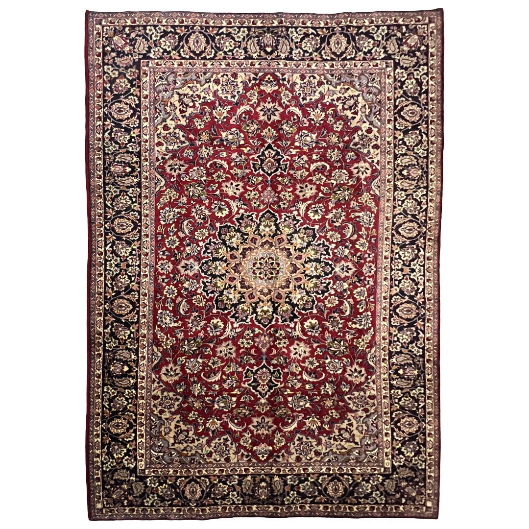 318 x 210 cm Hand-Knotted Persian Floral Mashad Wool Rug