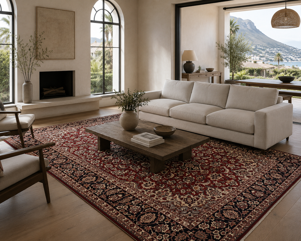 318 x 210 cm Hand-Knotted Persian Floral Mashad Wool Rug