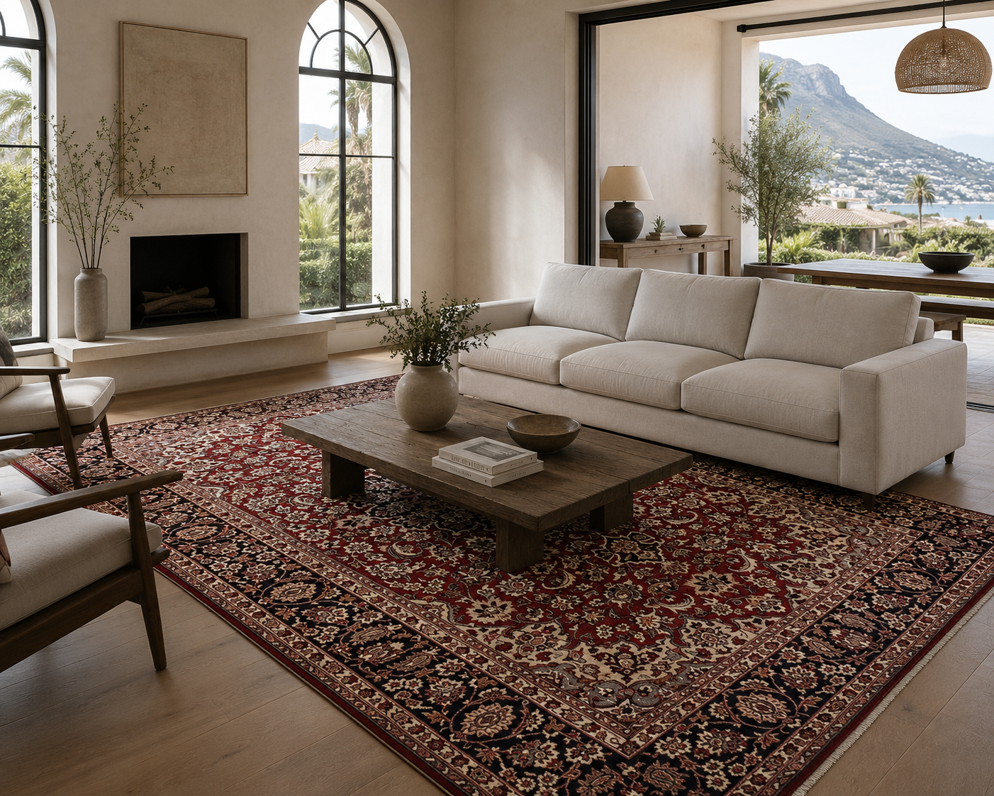 318 x 210 cm Hand-Knotted Persian Floral Mashad Wool Rug