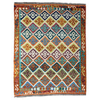 205 × 158 cm Hand-Woven Afghan Kilim Rug – Wool Flatweave