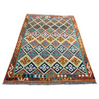 205 × 158 cm Hand-Woven Afghan Kilim Rug – Wool Flatweave