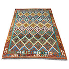 205 × 158 cm Hand-Woven Afghan Kilim Rug – Wool Flatweave