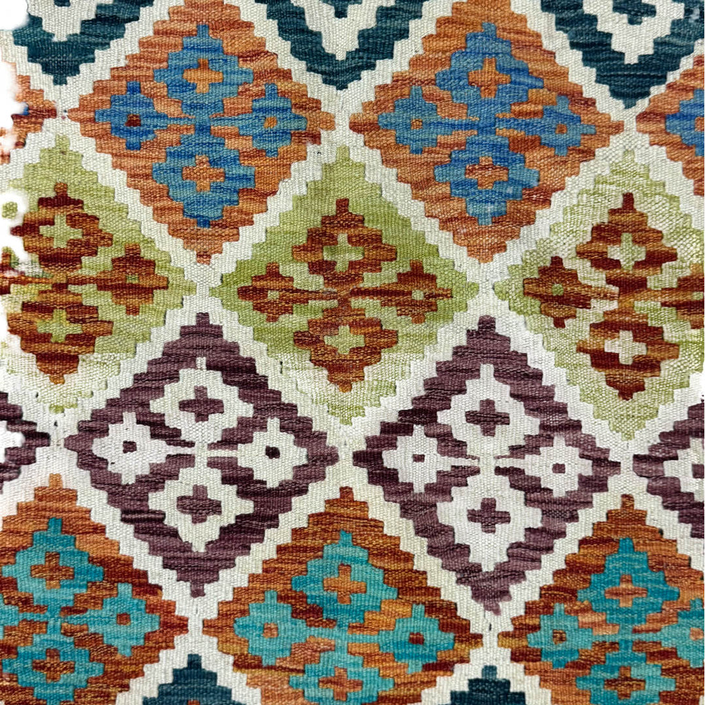 205 × 158 cm Hand-Woven Afghan Kilim Rug – Wool Flatweave