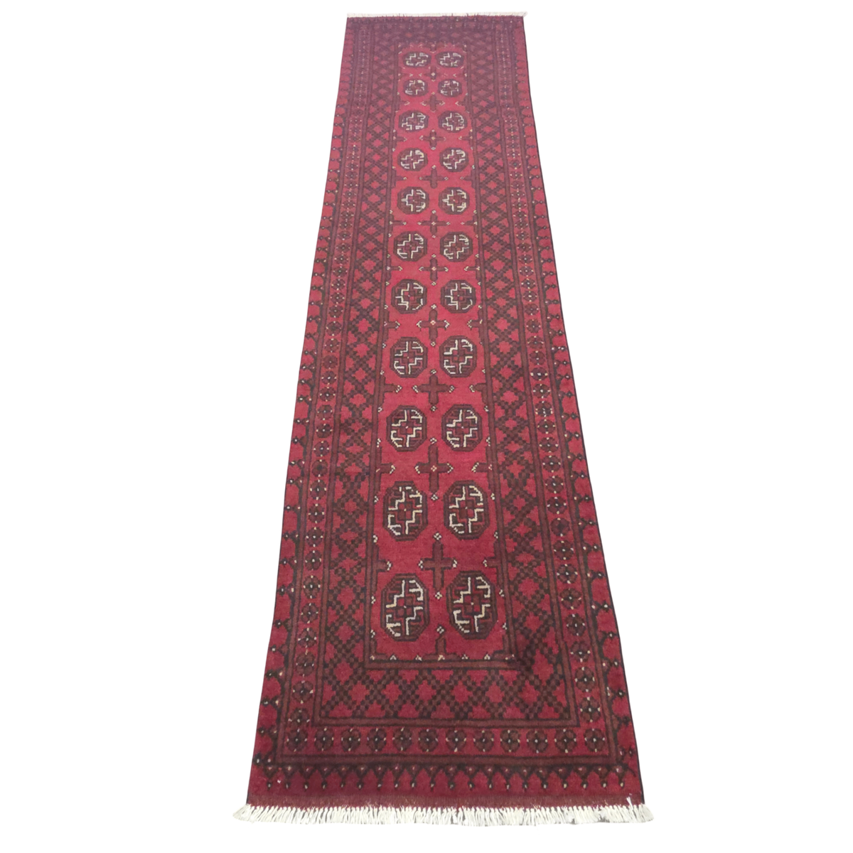 294 x 75 cm Hand-Knotted Red Afghan Akche Runner Rug