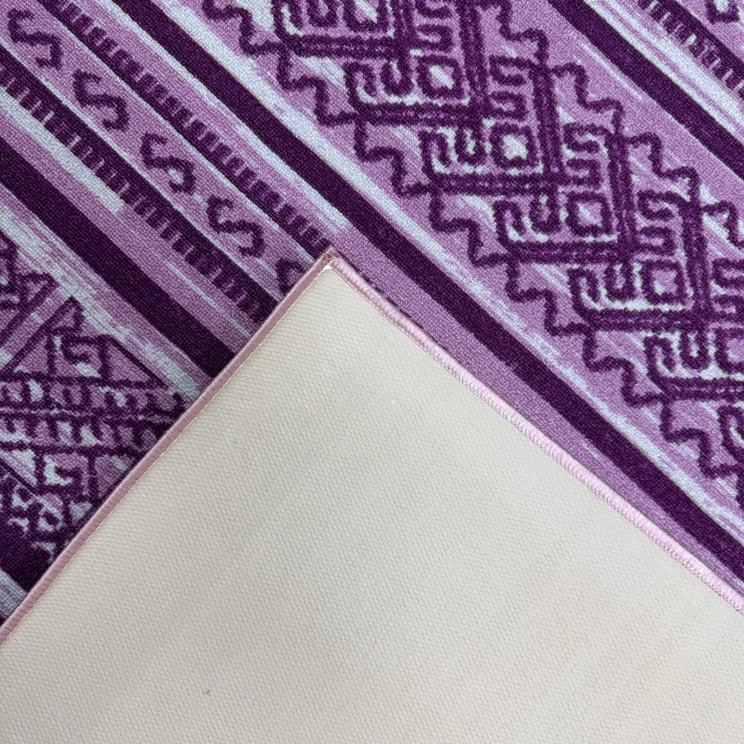 275 x 200 cm Purple & Cream Boho Tribal Pattern Non-Slip Area Rug
