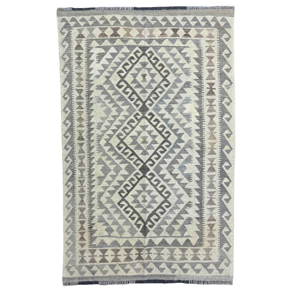 182 × 116 cm Hand-Woven Afghan Kilim Rug – Wool Flatweave