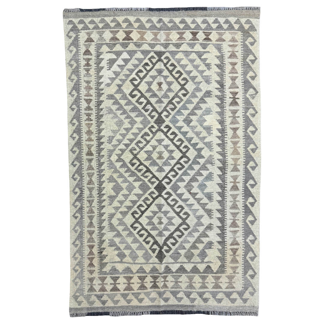 182 × 116 cm Hand-Woven Afghan Kilim Rug – Wool Flatweave