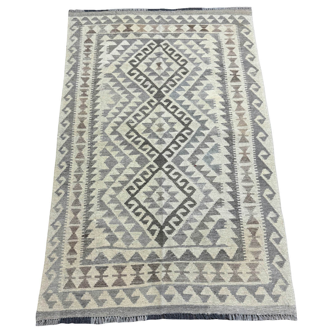 182 × 116 cm Hand-Woven Afghan Kilim Rug – Wool Flatweave