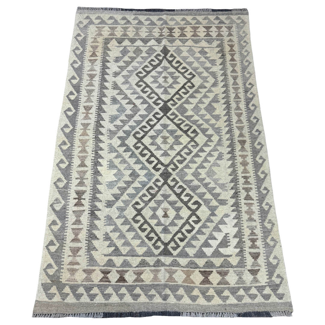 182 × 116 cm Hand-Woven Afghan Kilim Rug – Wool Flatweave