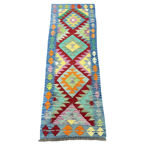 184 x 69 cm Hand-Woven Afghan Kilim Runner Rug – Wool Flatweave
