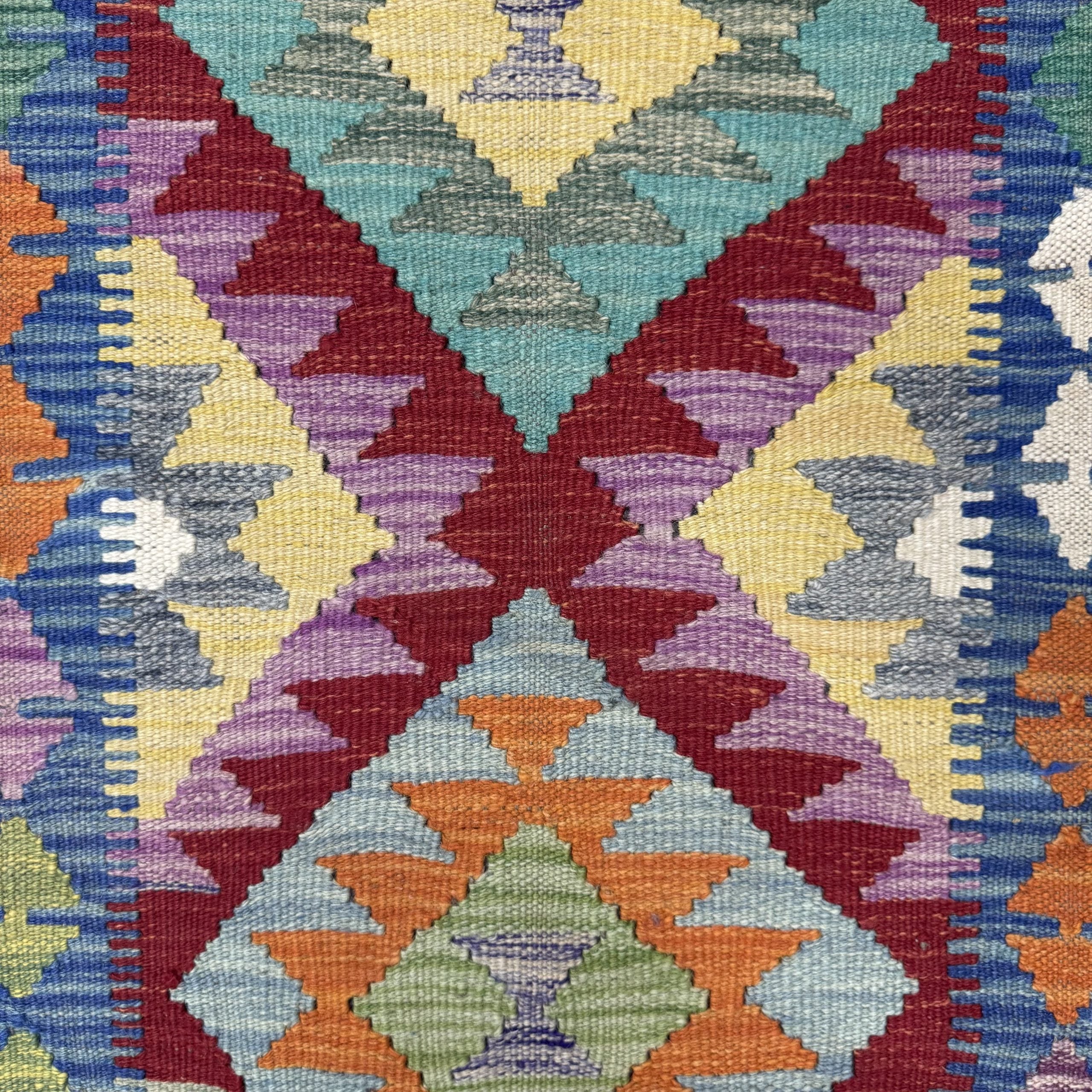 184 x 69 cm Hand-Woven Afghan Kilim Runner Rug – Wool Flatweave