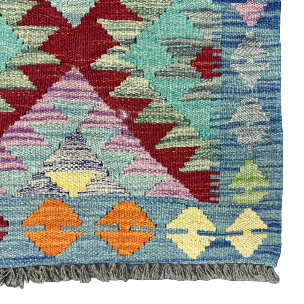 184 x 69 cm Hand-Woven Afghan Kilim Runner Rug – Wool Flatweave