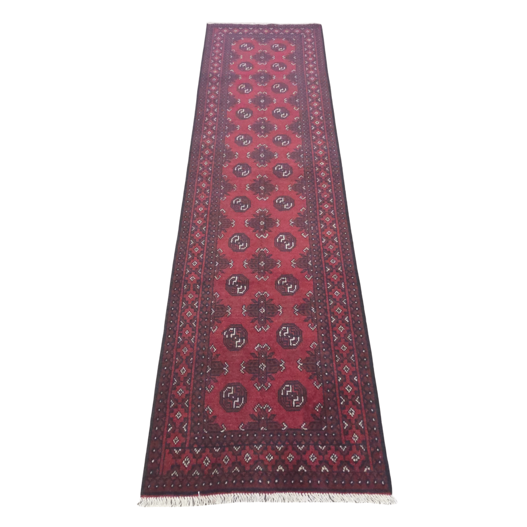 285 x 80 cm Hand-Knotted Red Afghan Akche Runner Rug