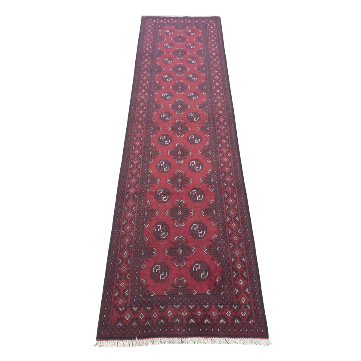 285 x 80 cm Hand-Knotted Red Afghan Akche Runner Rug