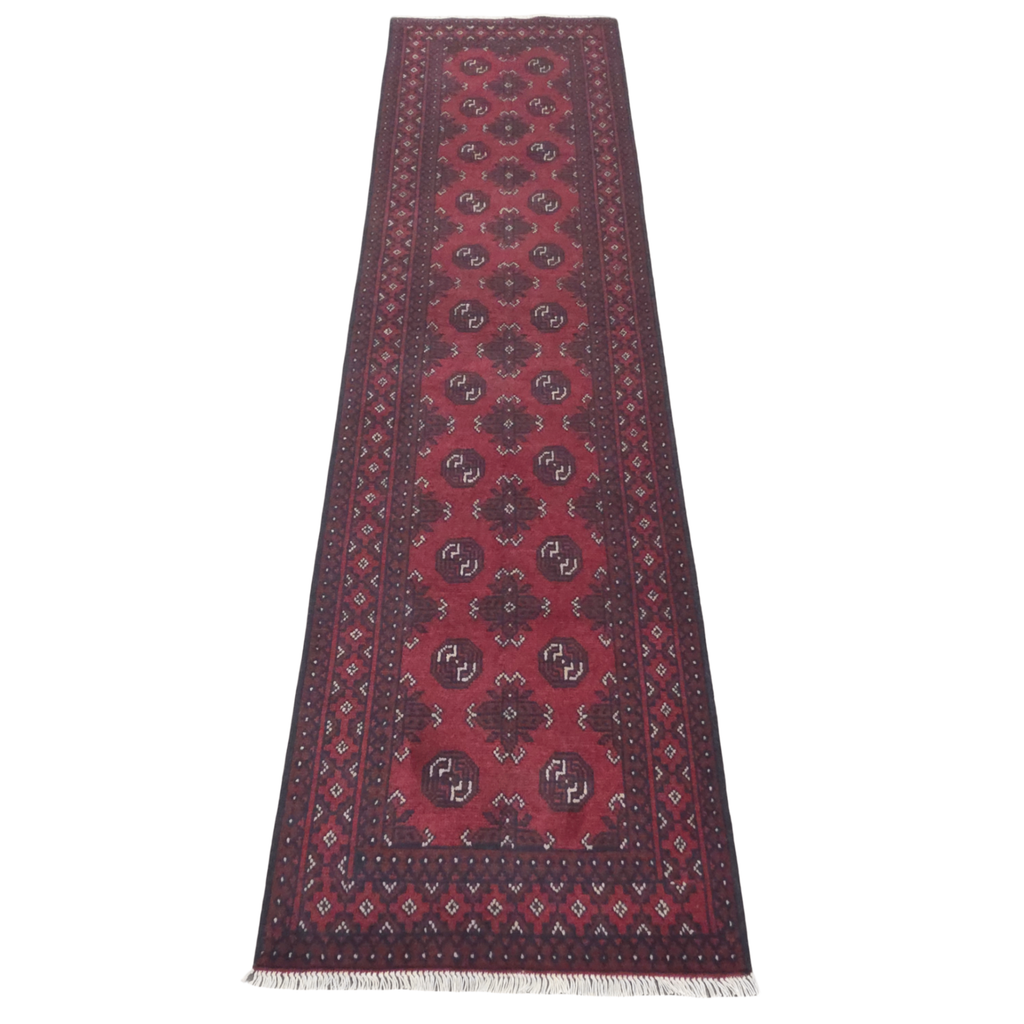 285 x 80 cm Hand-Knotted Red Afghan Akche Runner Rug