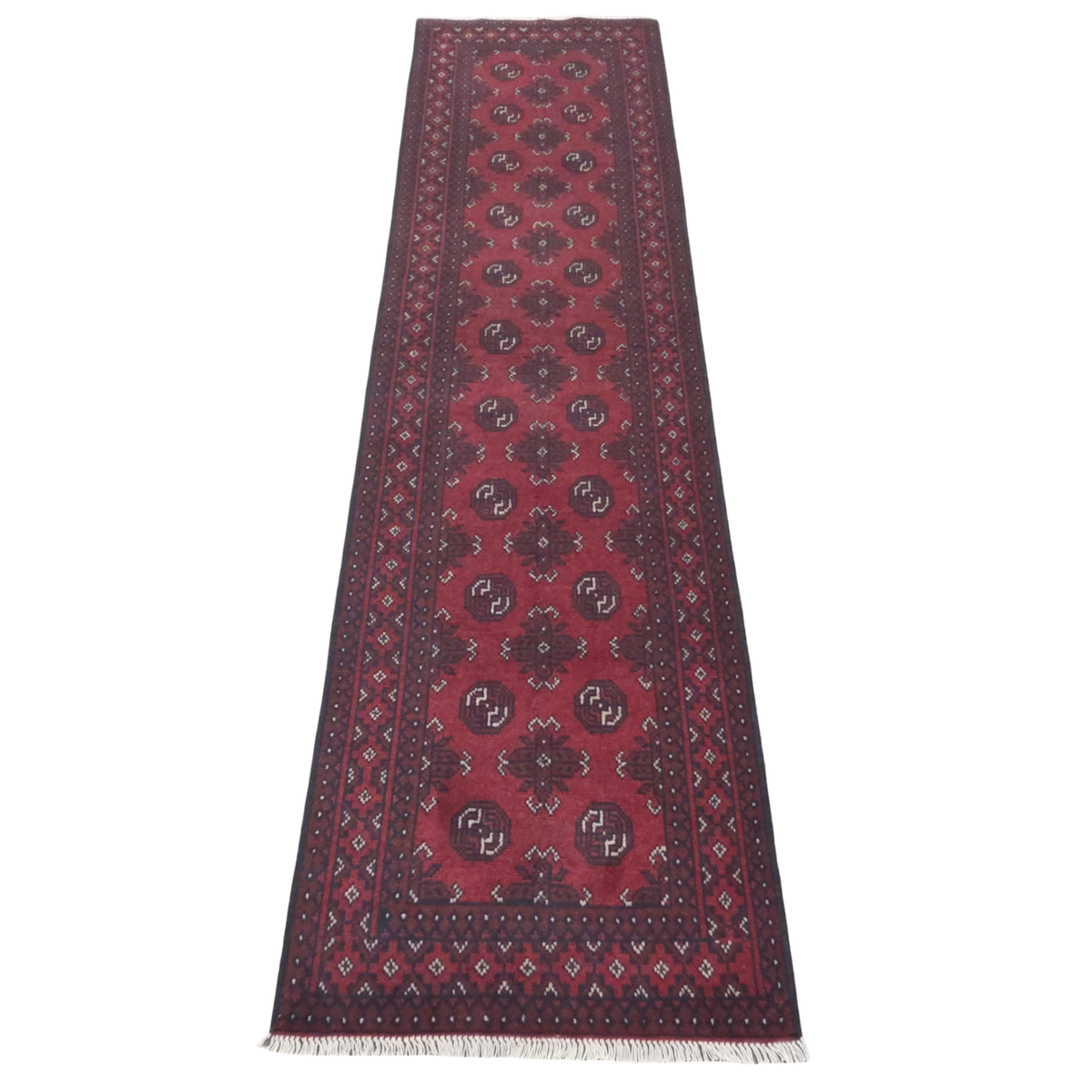 285 x 80 cm Hand-Knotted Red Afghan Akche Runner Rug